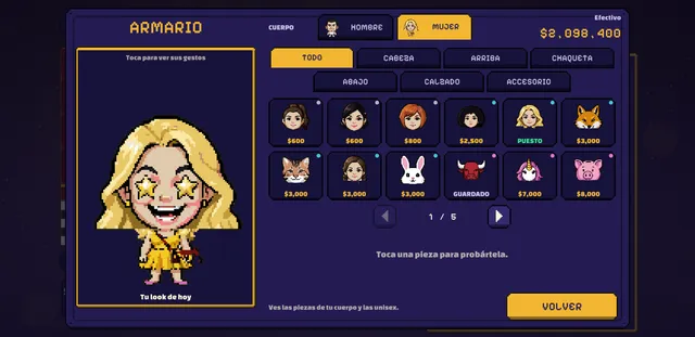 El armario de la app con el avatar de mujer y la ropa a la venta